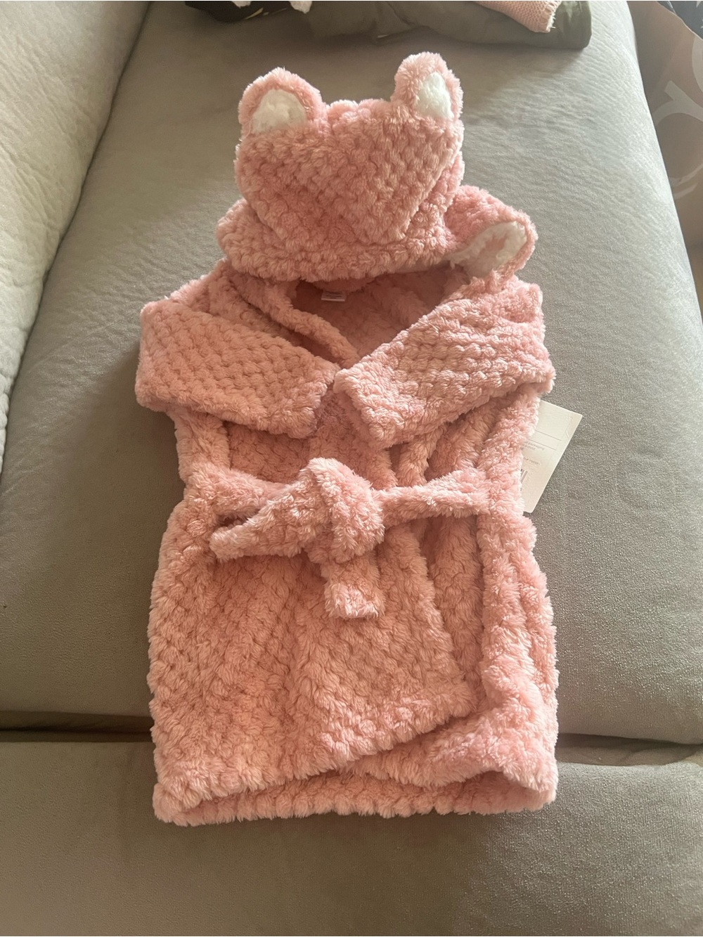 Plush Pink Hooded Baby Robe with Ear Details